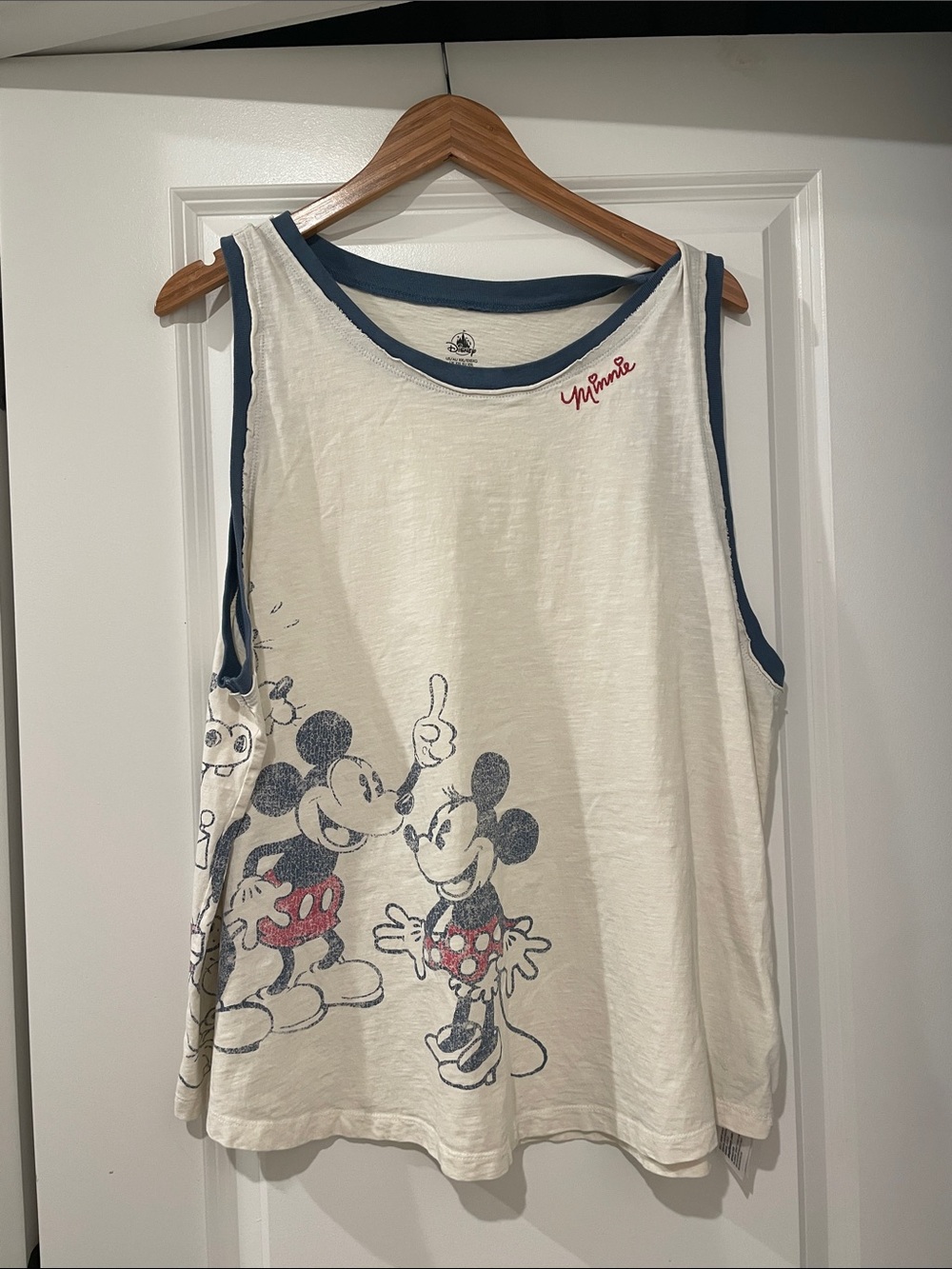 Disney parks Mickey & Minnie Cream Tank Top with Blue Trim xxl